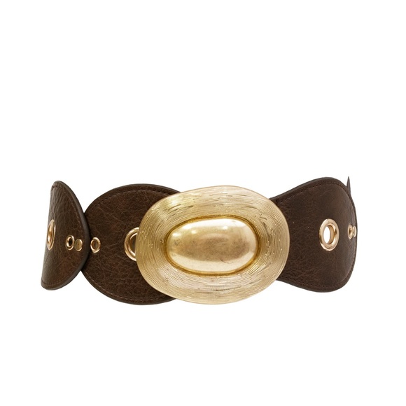 Accessories - 911. Elastic Waist Brown Belt with Gold Buckle